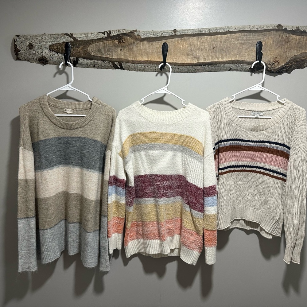 Striped Sweater Trio in Neutral and Pastel Tones